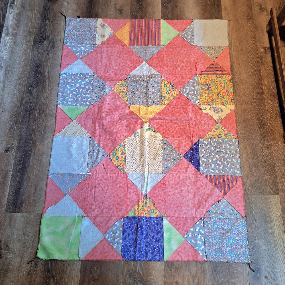 Whimsical Dragon Characters Patchwork Quilt Top, Handmade, NWOT